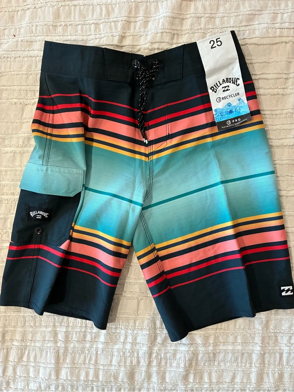 NWT Billabong Men’s Teal Black Multicolor Stripe Boardshorts